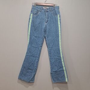 Americana Blues Juniors Sz 5 Green‎ Stripe Flare Jeans Y2K